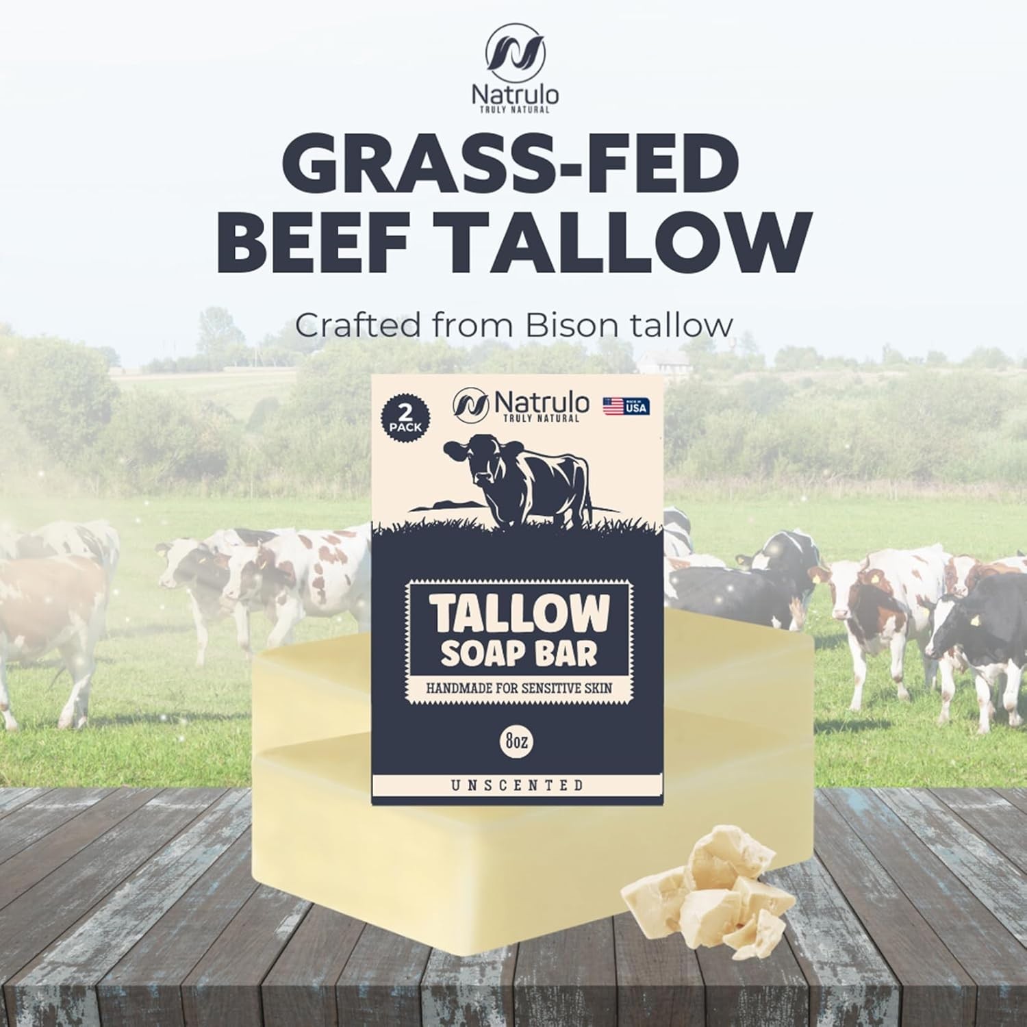 Pure Grass-Fed Tallow Soap Bar – Gentle Moisturizing for Eczema & Irritated Skin