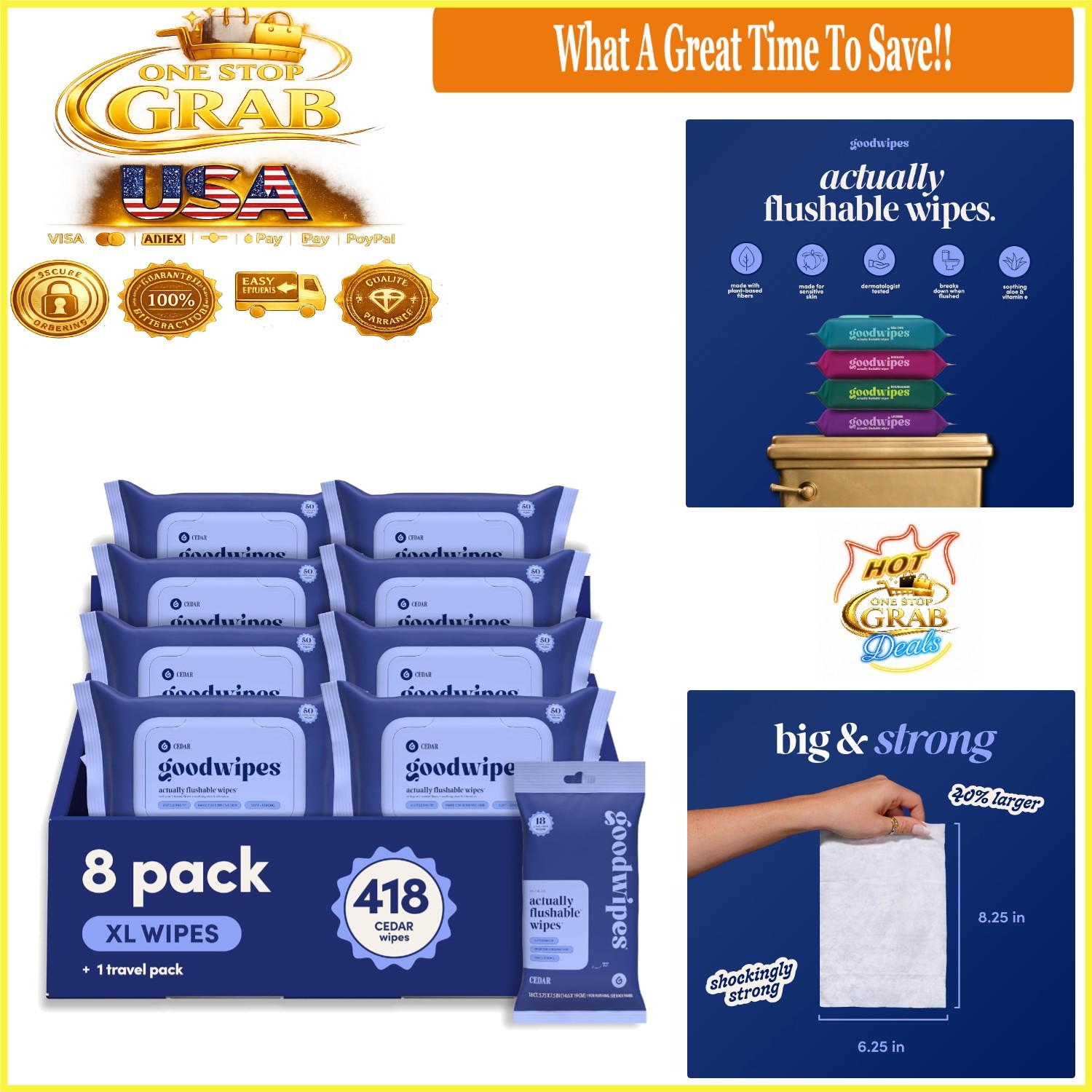 Flushable Wipes Bulk Pack Cedar Adult Toilet Wipes 418 Count 8 Packs