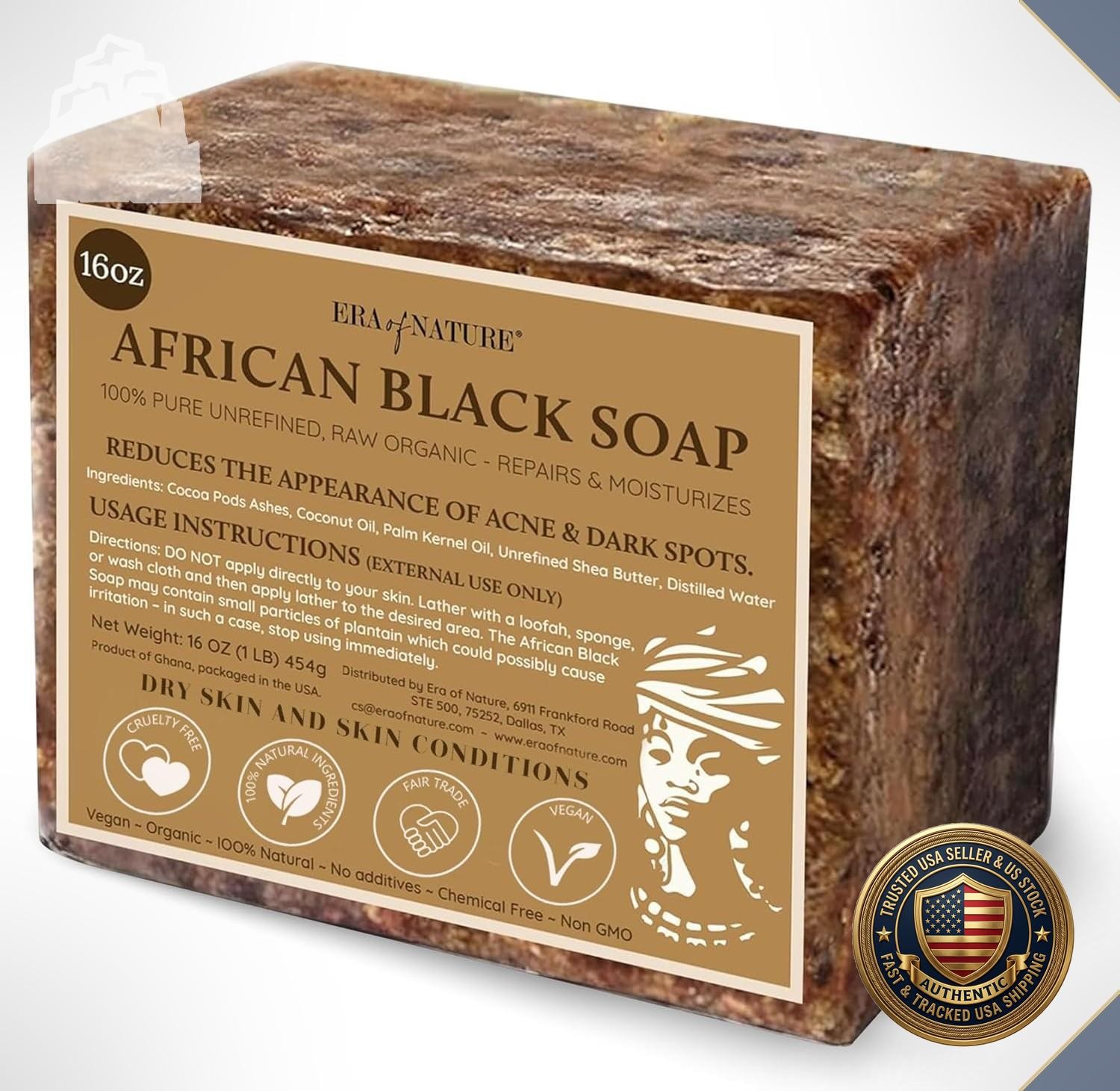 African Black Soap 16oz Raw Organic Natural Dry Skin Cleanser