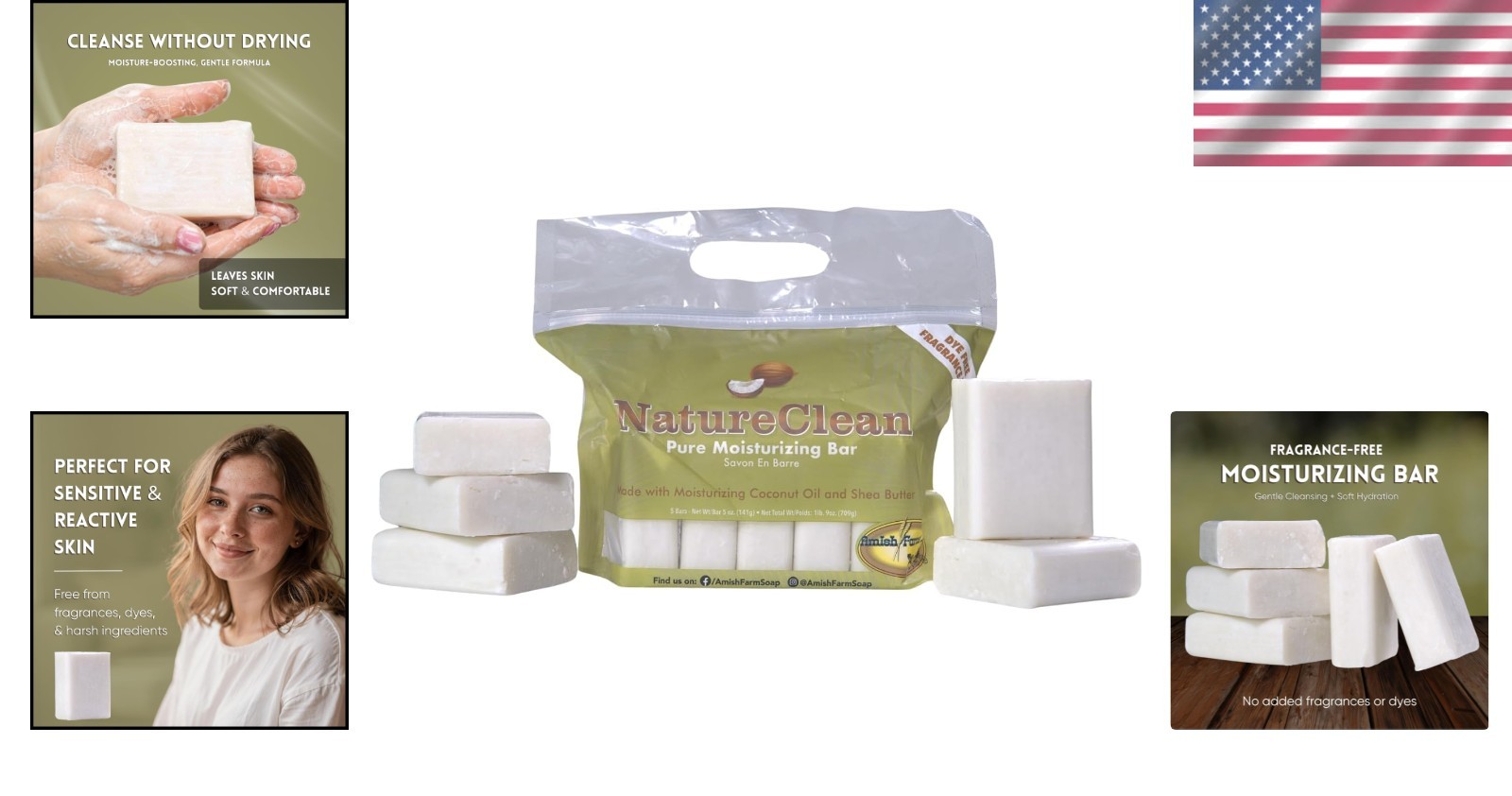NatureClean Fragrance-Free Moisturizing Bar Soap – 5 Gentle & Nourishing Bars