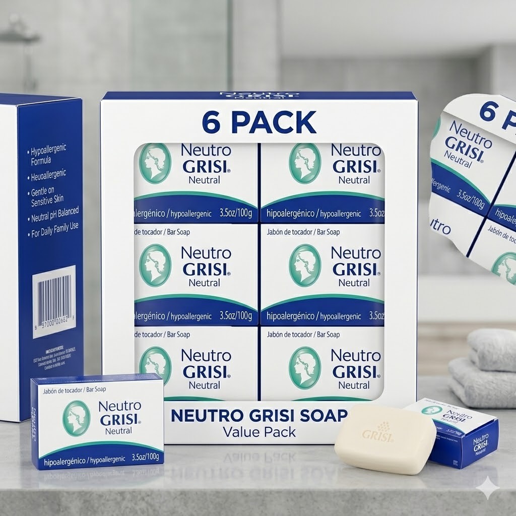 Neutro Grisi Soap 6-Pack | Hypoallergenic Bar Soap 3.5oz | Sensitive Skincare