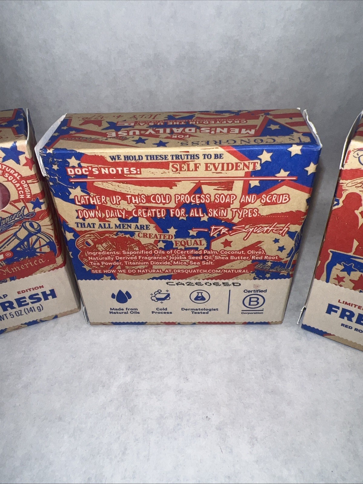 DR. Squatch Freedom Fresh Bar Soap – 5oz Red Root Tea ZERO GRIT – Lot Of 3