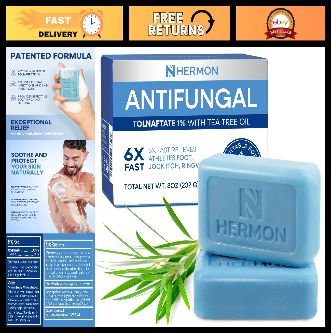Antifungal Soap with Tea Tree Oil – Soothing Relief for Ringworm, Jock Itch, Ath