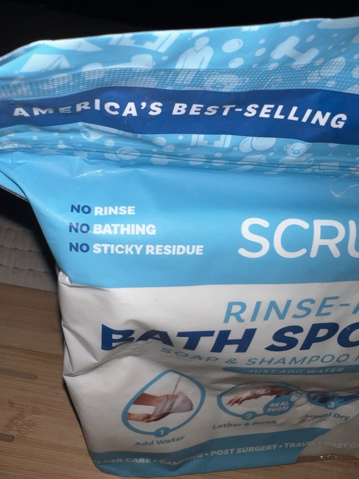 SCRUBZZ DISPOSABLE RINSE FREE TOTAL BODY BATH SPONGES 25 PACK – UNOPENED