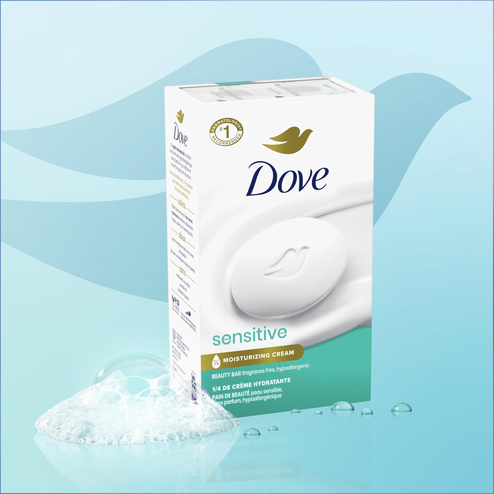 Dove Beauty Bar Soap Sensitive, 8 Bars for 3.75 Ounce (Pack of 8), White