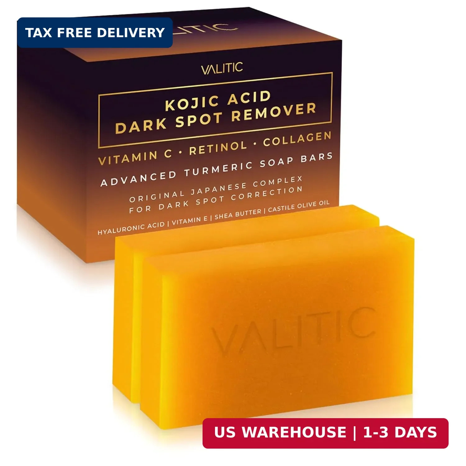VALITIC Kojic Acid Dark Spot Remover Soap Bars with Vitamin C, Retinol, Collagen