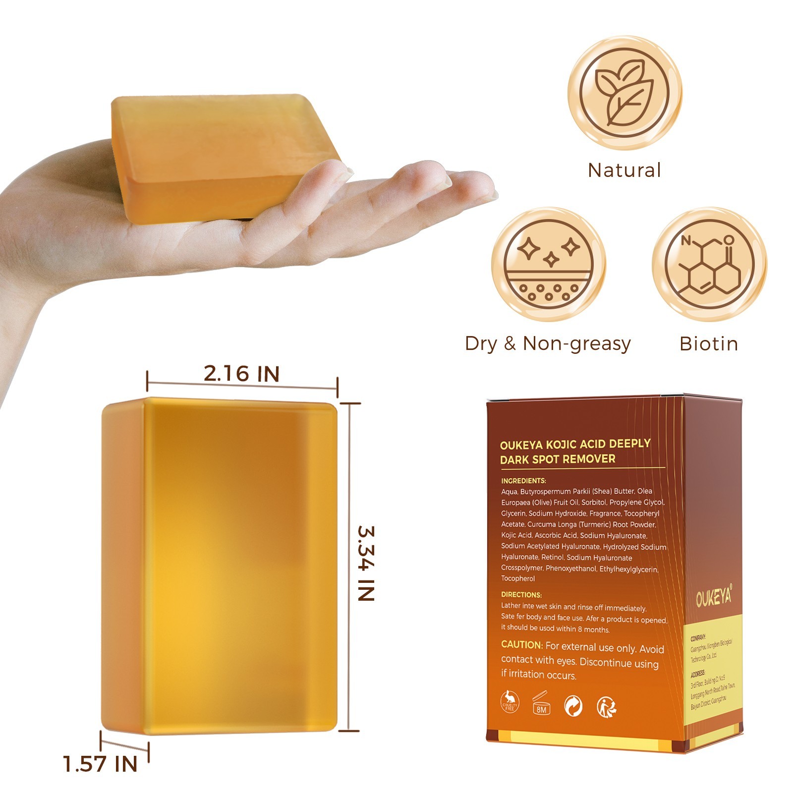 OUKEYA Turmeric Kojic Acid Soap, Skin Whitening Dark Spots lightening Acne 115g
