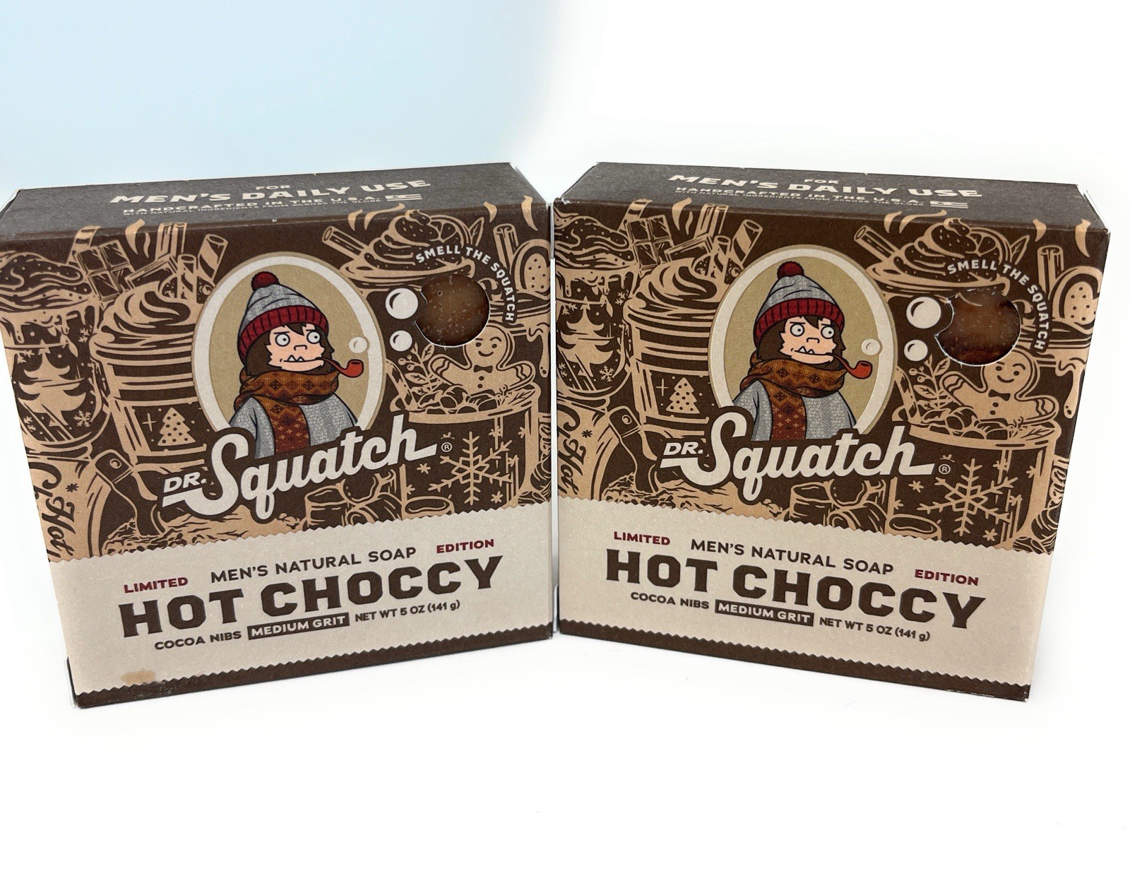 Dr Squatch Hot Choccy Soap Lot of 2 Limited Edition Cocoa Nibs 5oz Medium Grit