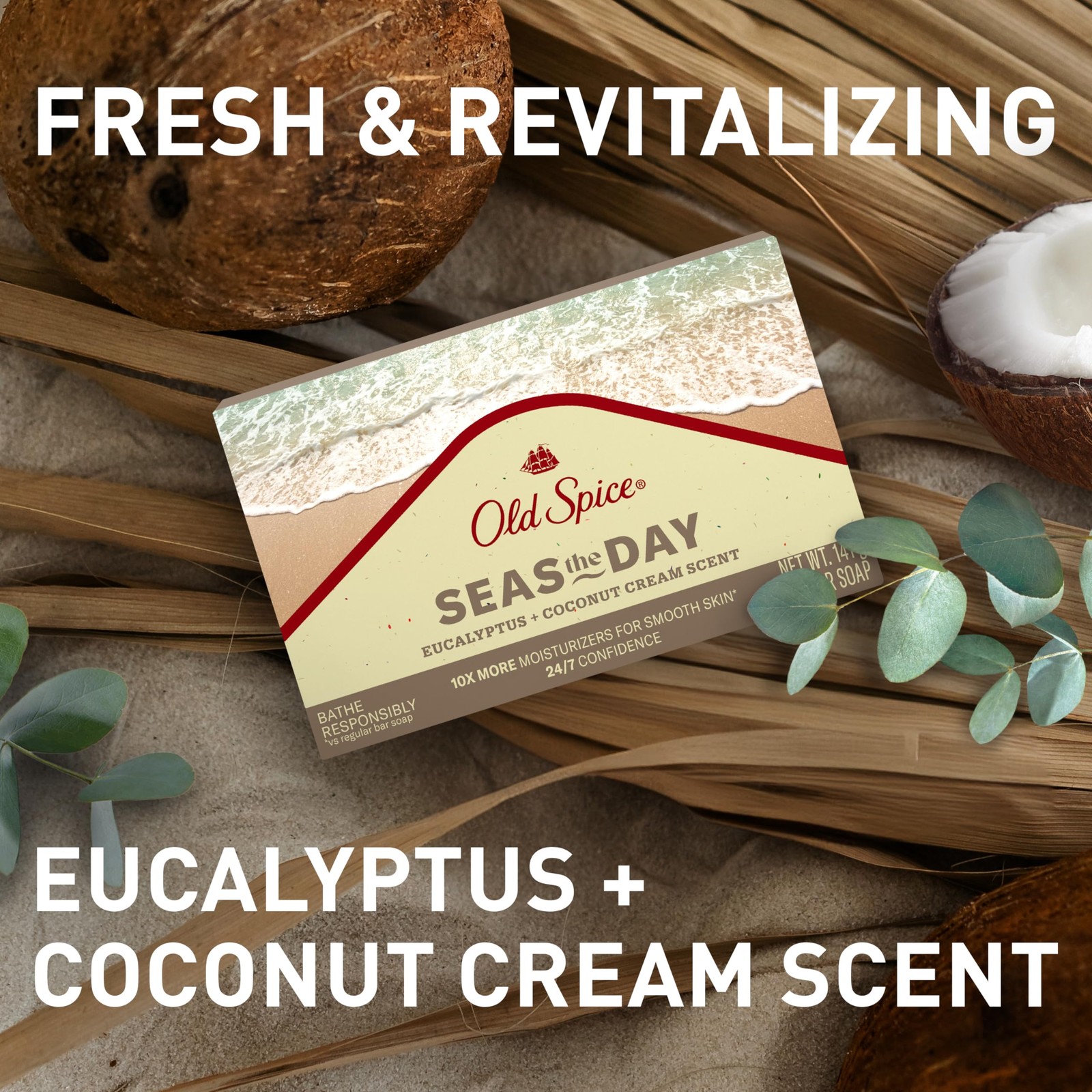 Premium Bar Soap, Seas The Day Eucalyptus and Coconut Cream Scent, With Plant…
