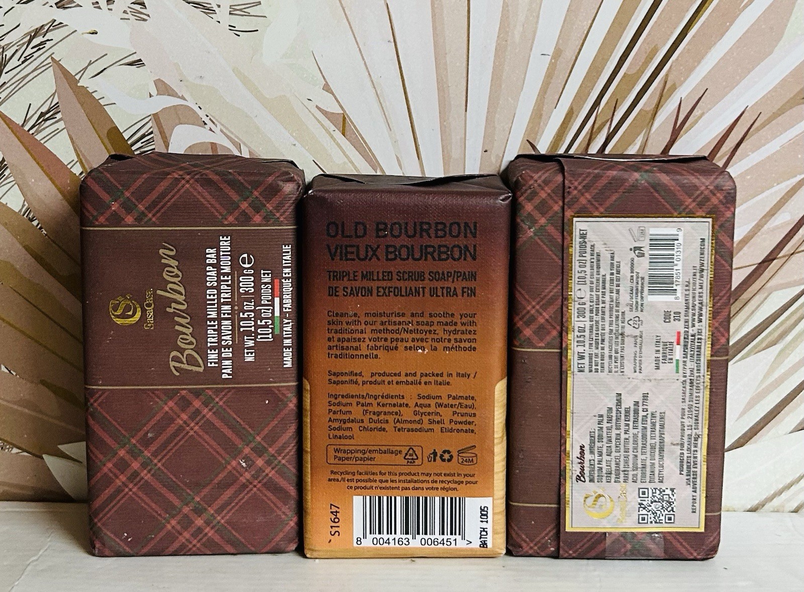 3 -Pack Bourbon Triple Milled Bar Soap 10.5 oz Each Made in Italy