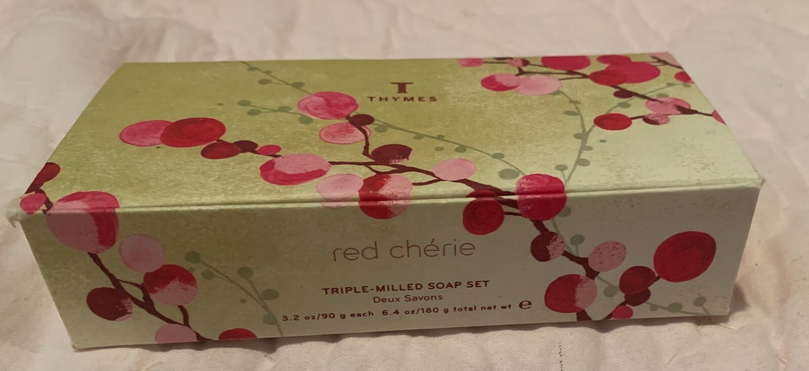 Thymes Red Cherie Triple Milled Soap Set of 2 Round 3.2oz Bars NIB savon