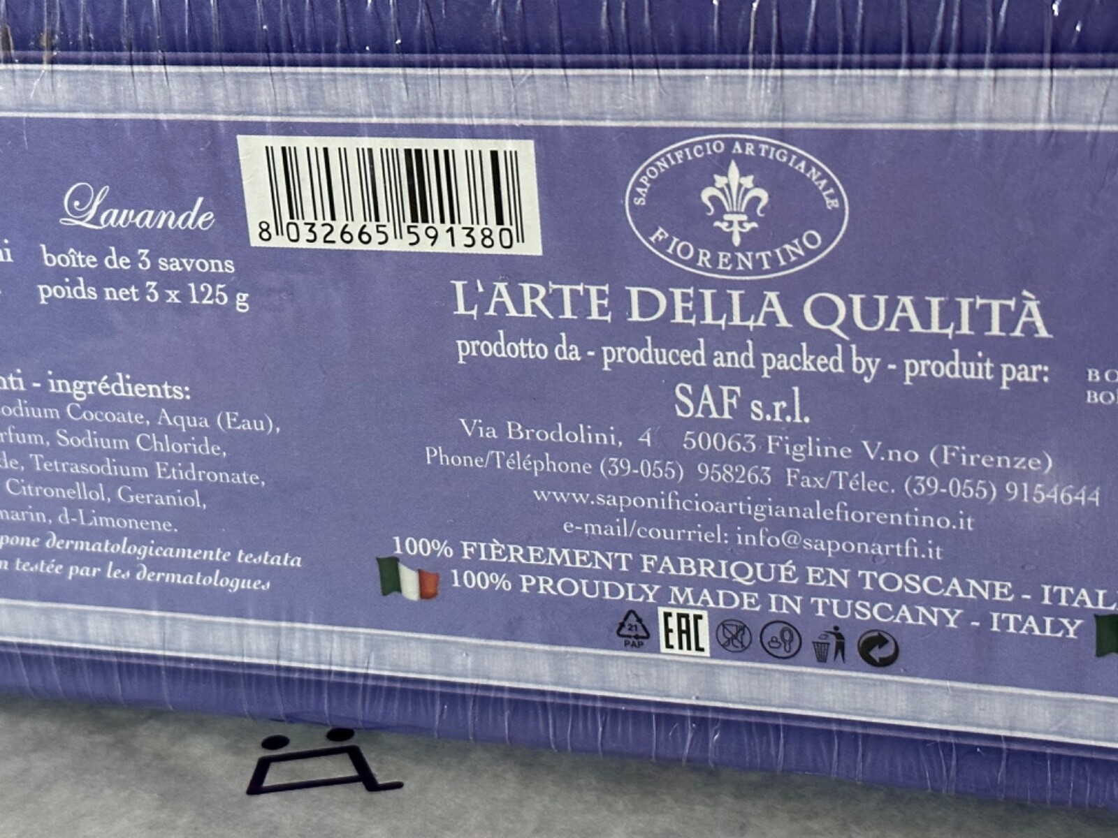 SAPONIFICIO ARTIGIANALE FIORENTINO *LAVENDER * 3 x 4.40oz Handmade Soap