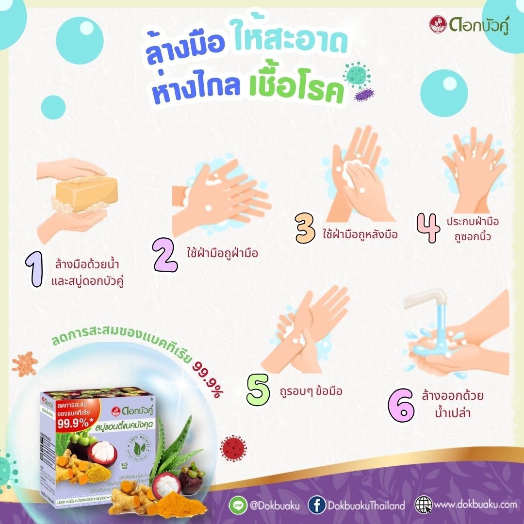Dok Bua Ku Mangosteen Antibacterial Bar Soap Deep Cleansing Skin 70g 4x