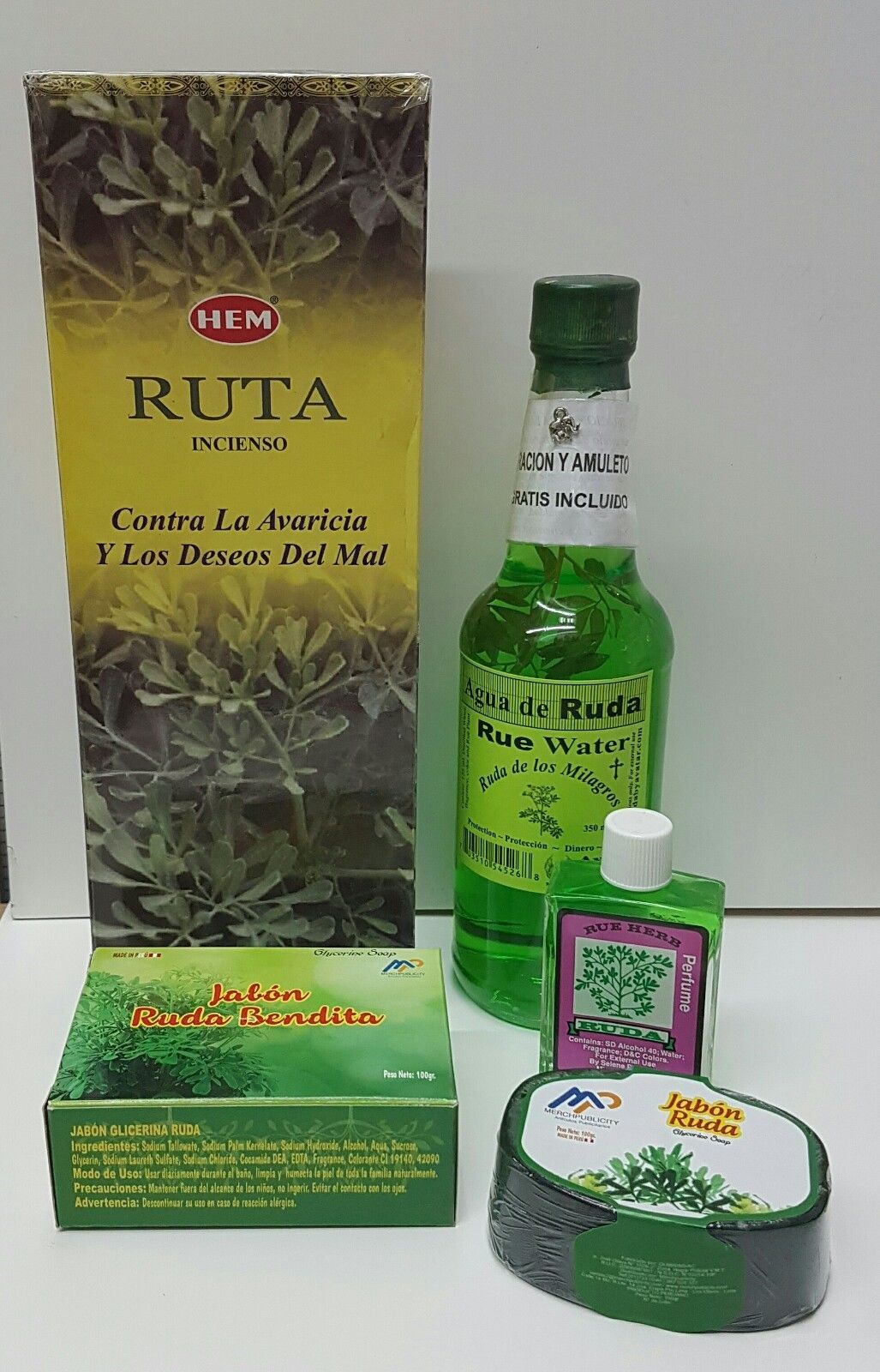 RUDA DESPOJO KIT COMPLETO BAÑO JABON INCIENSO PERFUME AMULETO Y ORACION INCLUIDO
