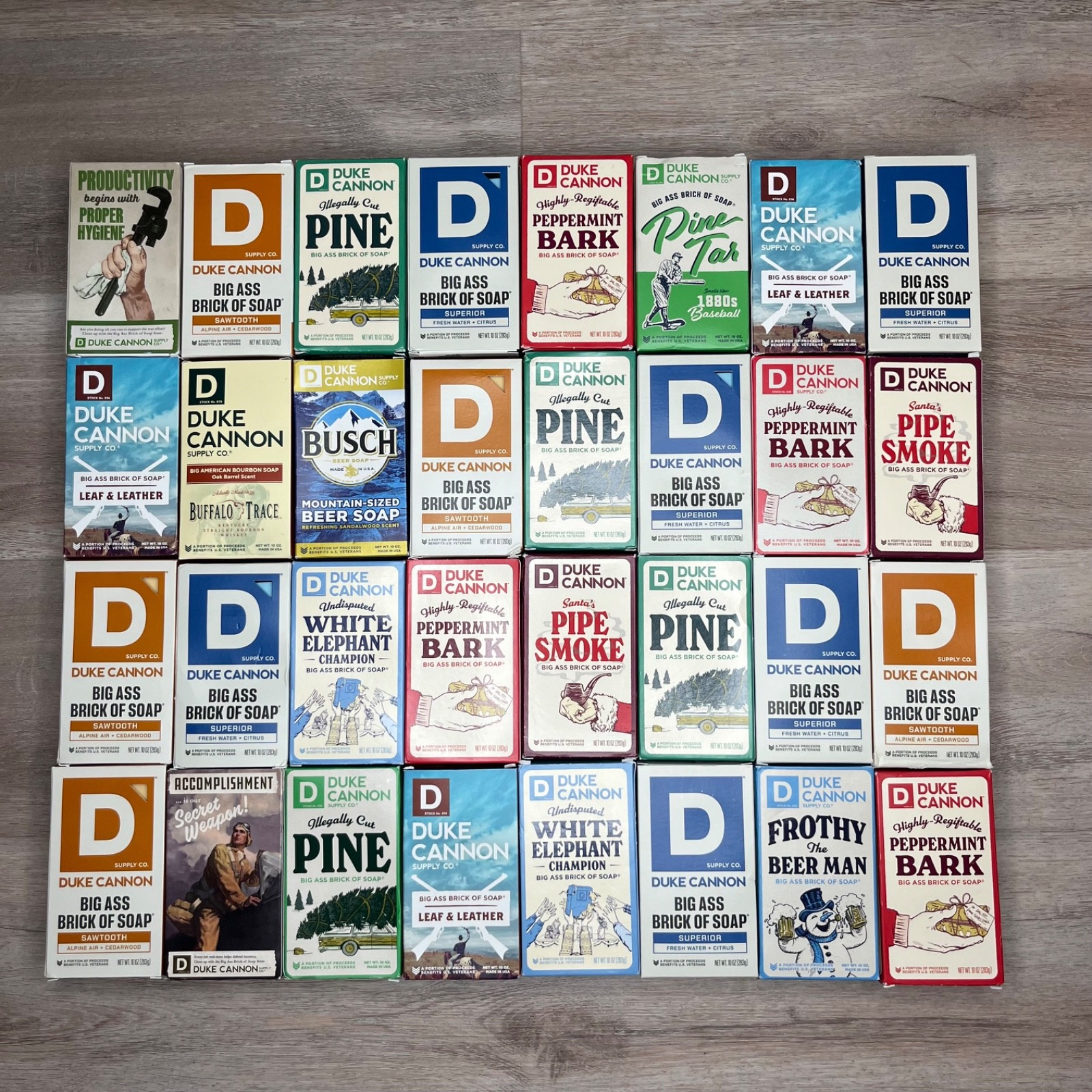 Lot of 32 Duke Cannon Big Ass Bricks of Soap 10 oz- rare/retired/seasonal NIB