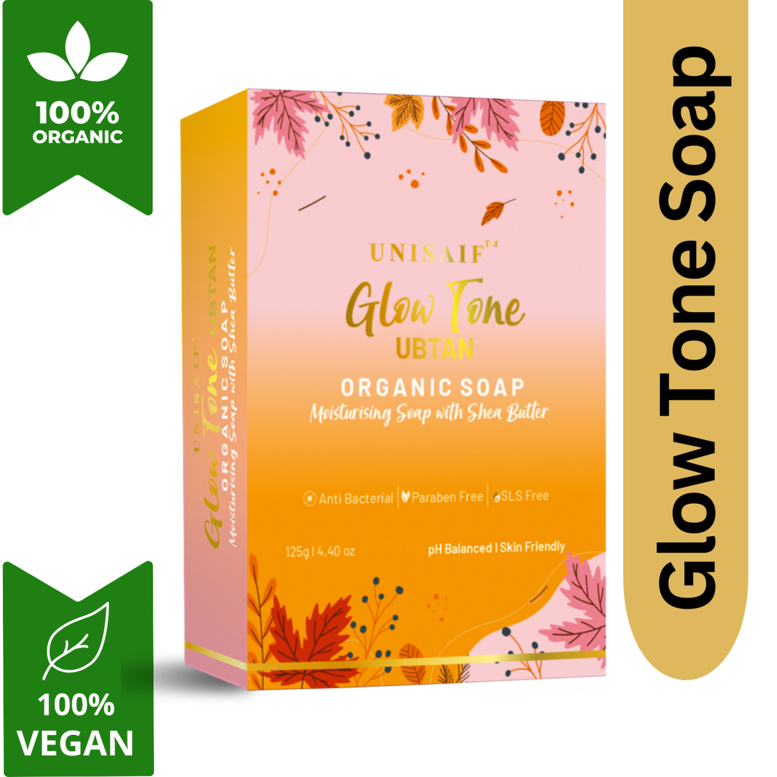 Unisaif Glow Tone Ubtan Organic Body Soap Bar, Moisturizing With Shea Butter