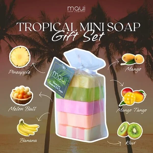 Maui Soap Co Tropical Mini Gift Guest Set Bar Soap with Kukui & Coconut Oil