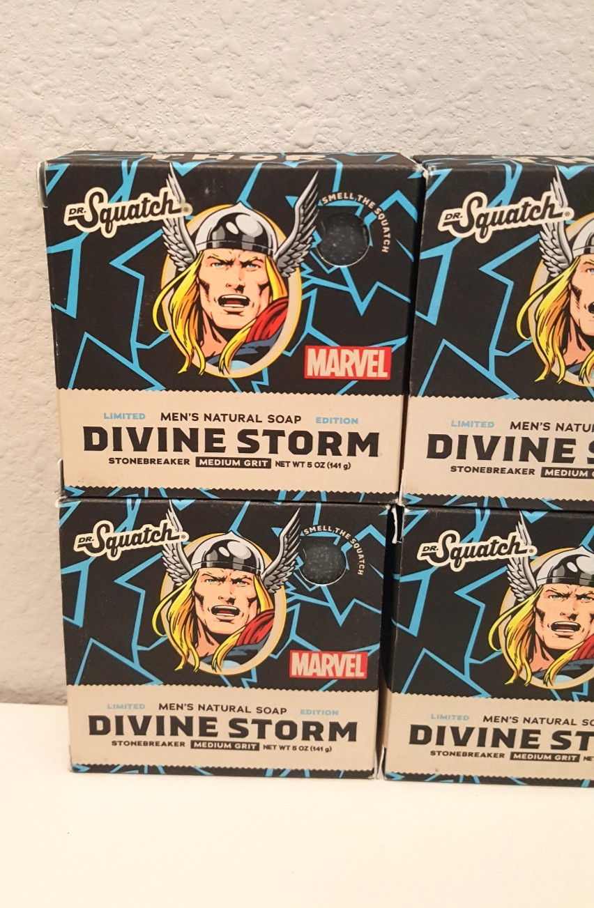 4 Pk: Dr. Squatch Marvel Thor DIVINE STORM Med. Grit 5oz Soap Bar