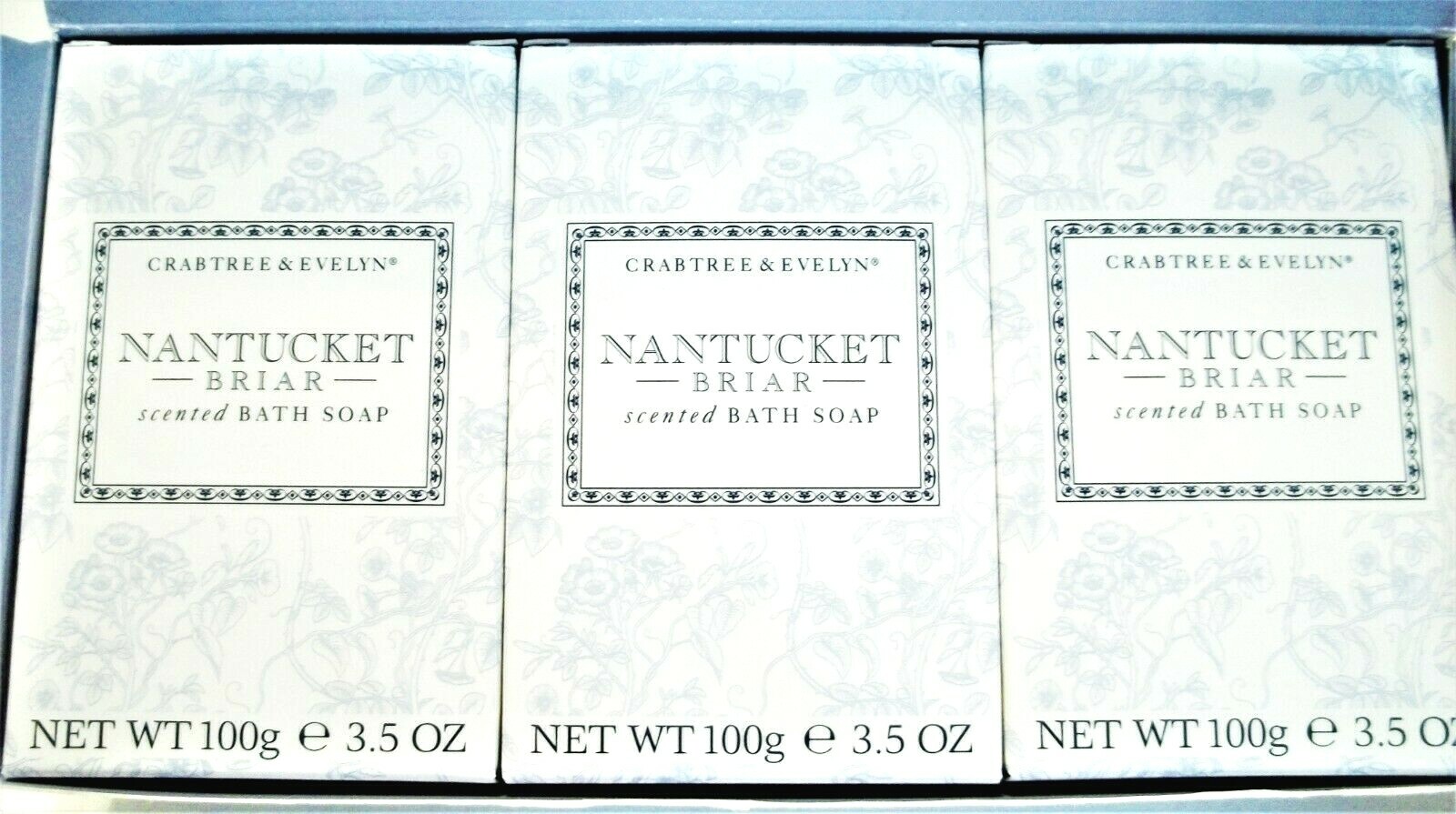 CRABTREE & EVELYN Bar Soap, NANTUCKET BRIAR, 3 count box, 5.3 oz/150 g, NEW