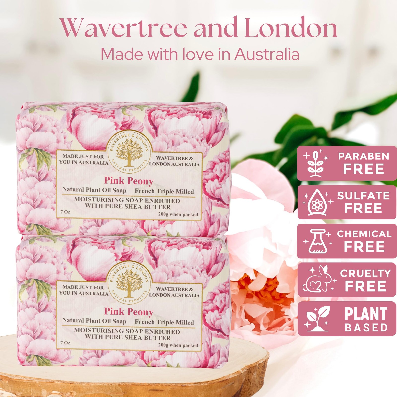 Wavertree & London Pink Peony Scented Natural 7 Ounce (Pack of 2),
