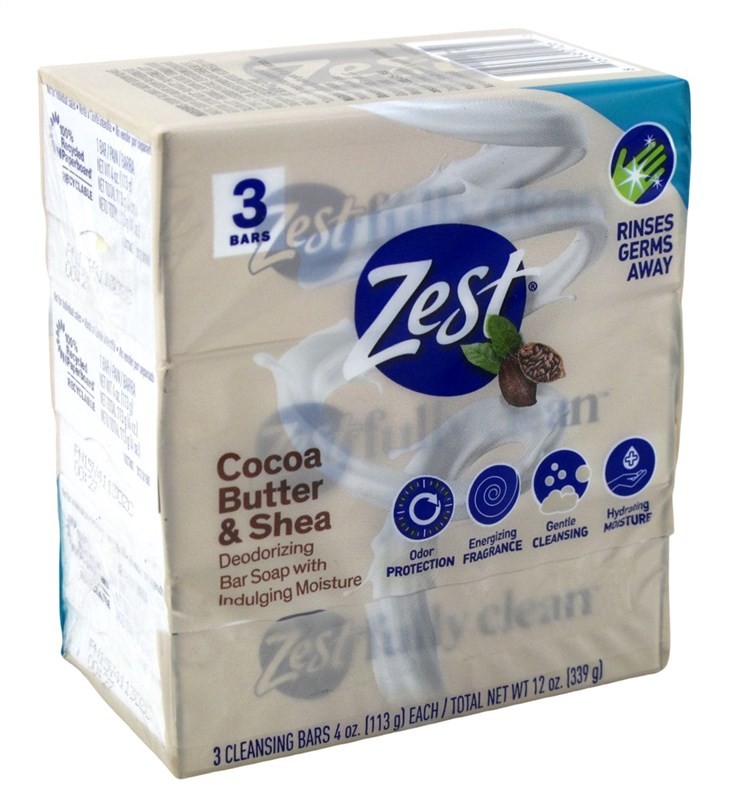 Zest Bath Bars 4 Ounce 3 Count Cocoa Butter & Shea