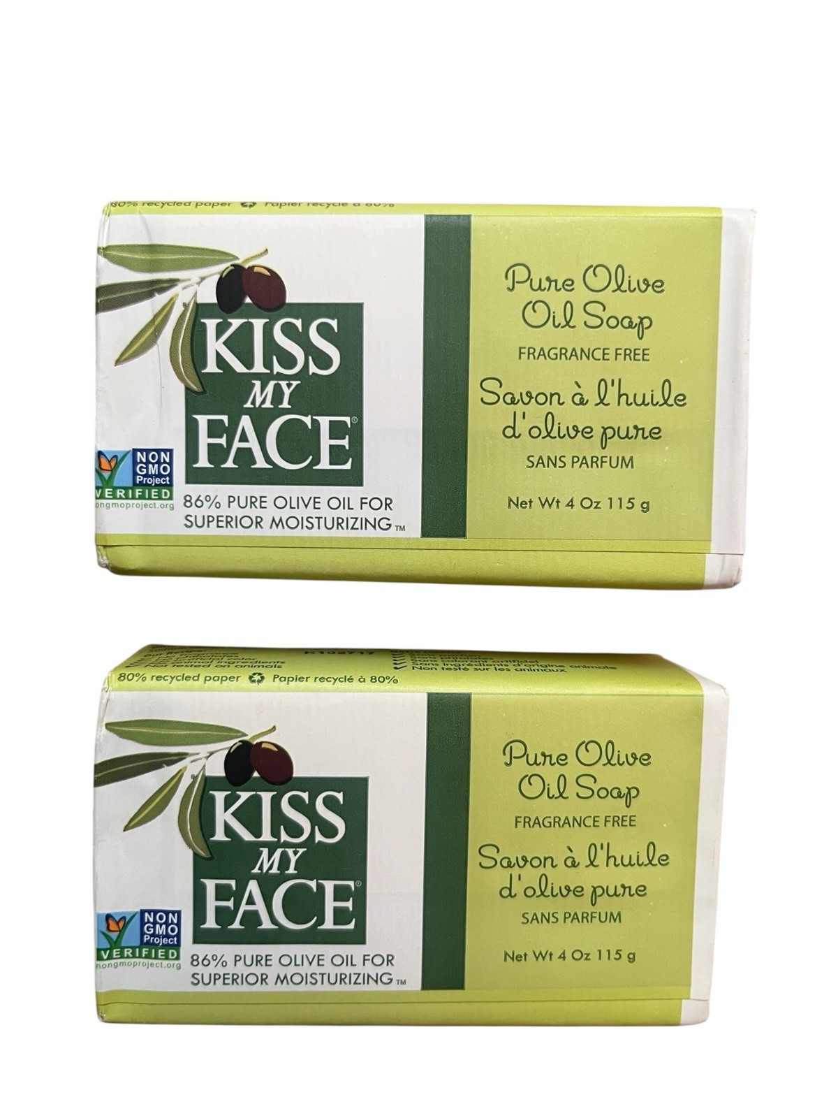 Kiss My Face Original Pure Olive Oil Bar Soap Size 2- 4 Oz Bars Fragrance Free
