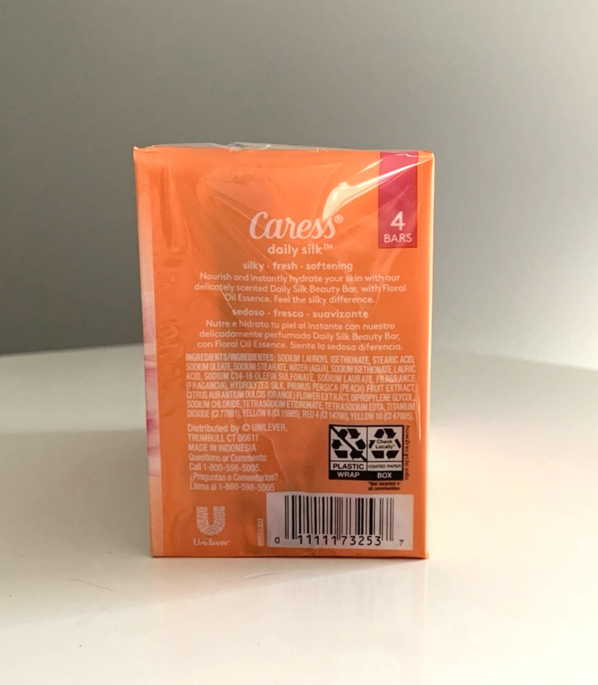 Caress Daily Silk Beauty Bar Soap White Peach & Orange Blossom 4 Bars Total