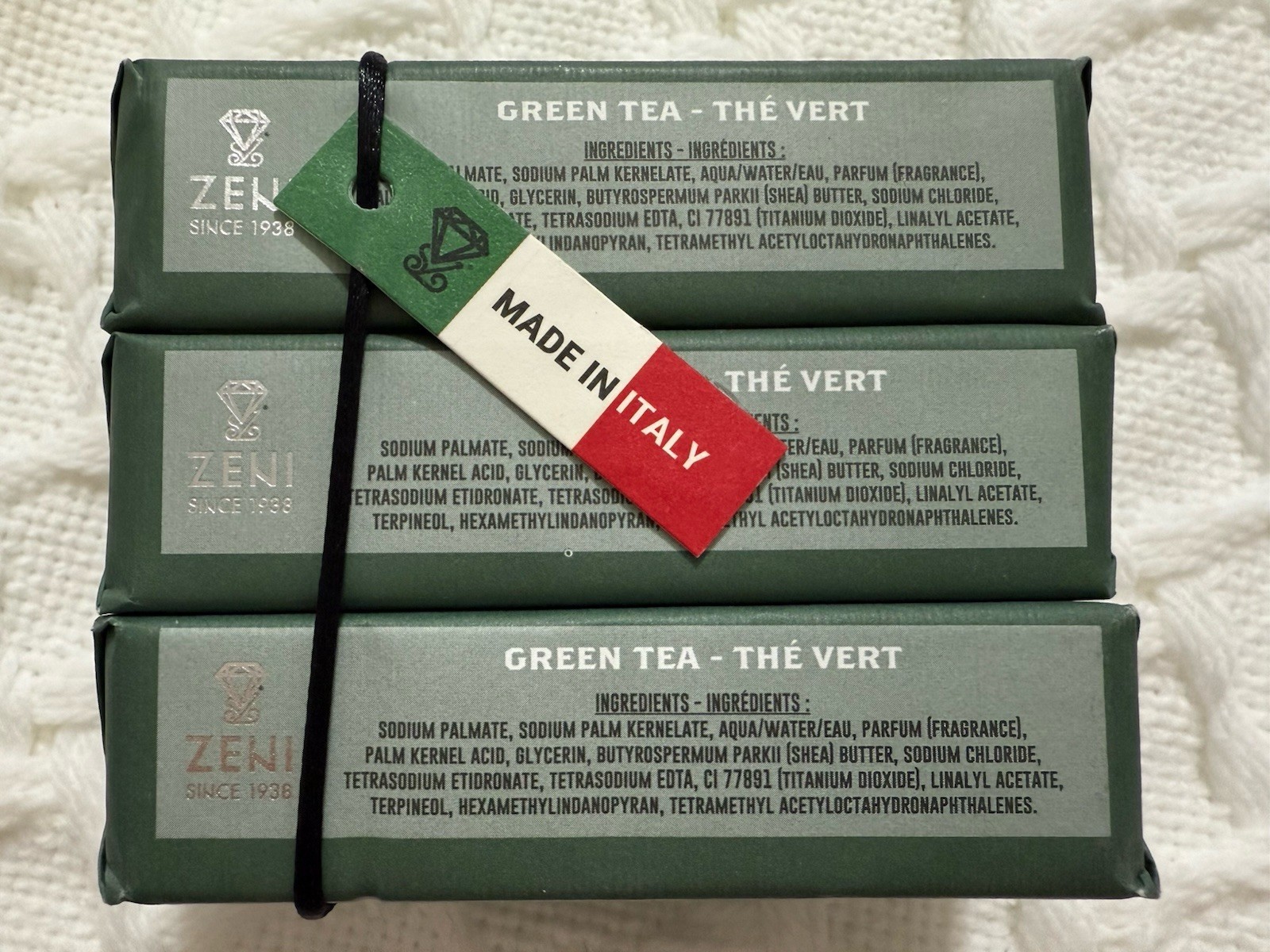 ZENI GREEN TEA FINE TRIPLE MILLED SOAP BAR (3 BARS )5.3OZ EACH MADE IN ITALY