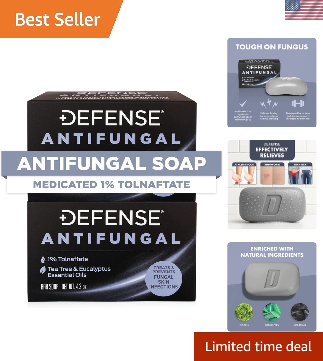 Defense Antifungal Bar Soap 2-Pack – Protect Against Jock Itch & Athlete’s Foot