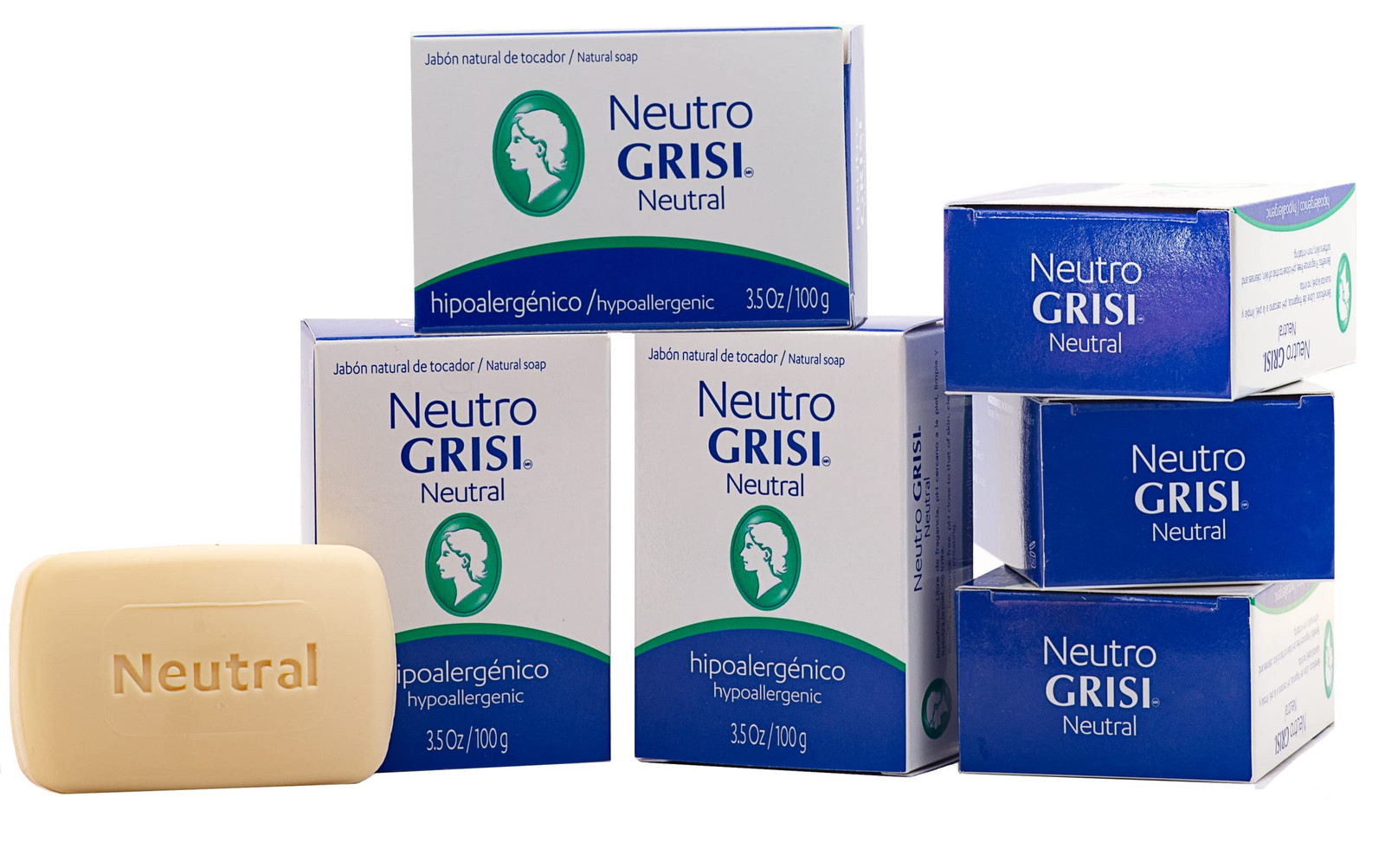 Grisi Neutral Soap Pack of 6 Hypoallergenic Makeup Remover for Sensitive Skin