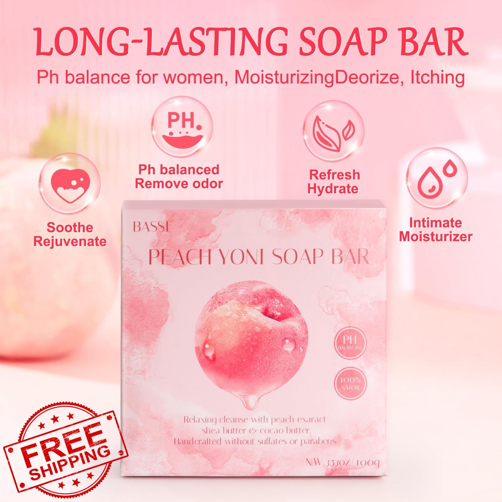 BASSI Peach Yoni Soap Bars 2PCS