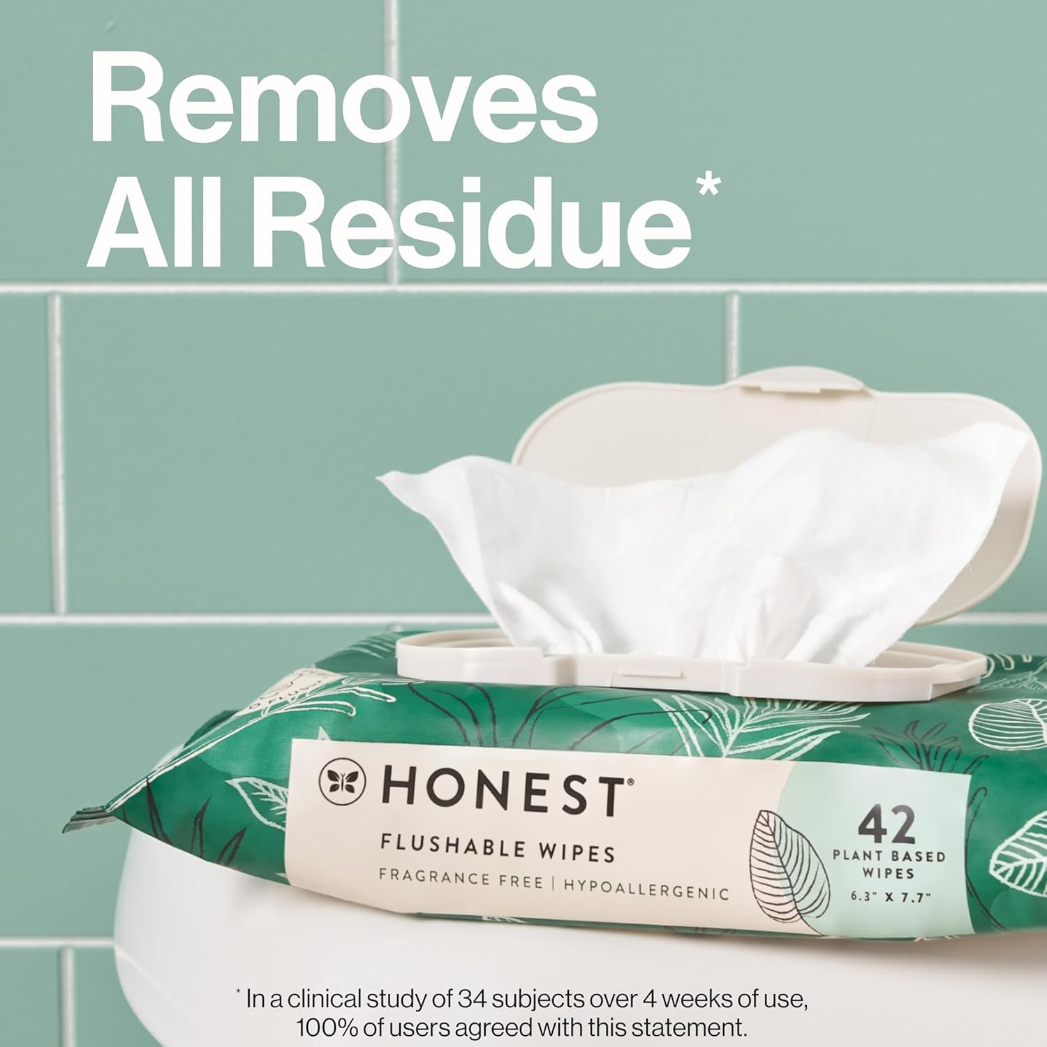 The Honest Company Flushable Wipes for 42 Count (Pack of 8), Tropical Leaves
