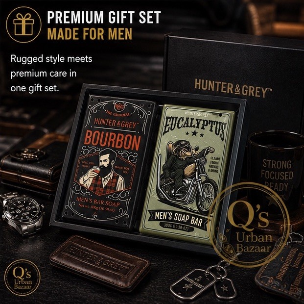 Hunter & Grey Men’s Bar Soap Gift Set Bourbon & Eucalyptus 2 Pack 10.58 Oz