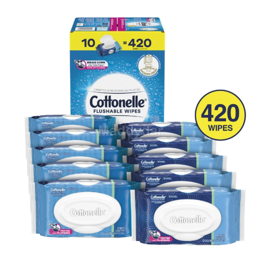 Cottonelle Flushable Wet Wipes – 10 Flip-Top Packs, 420 Total Flushable Wipes