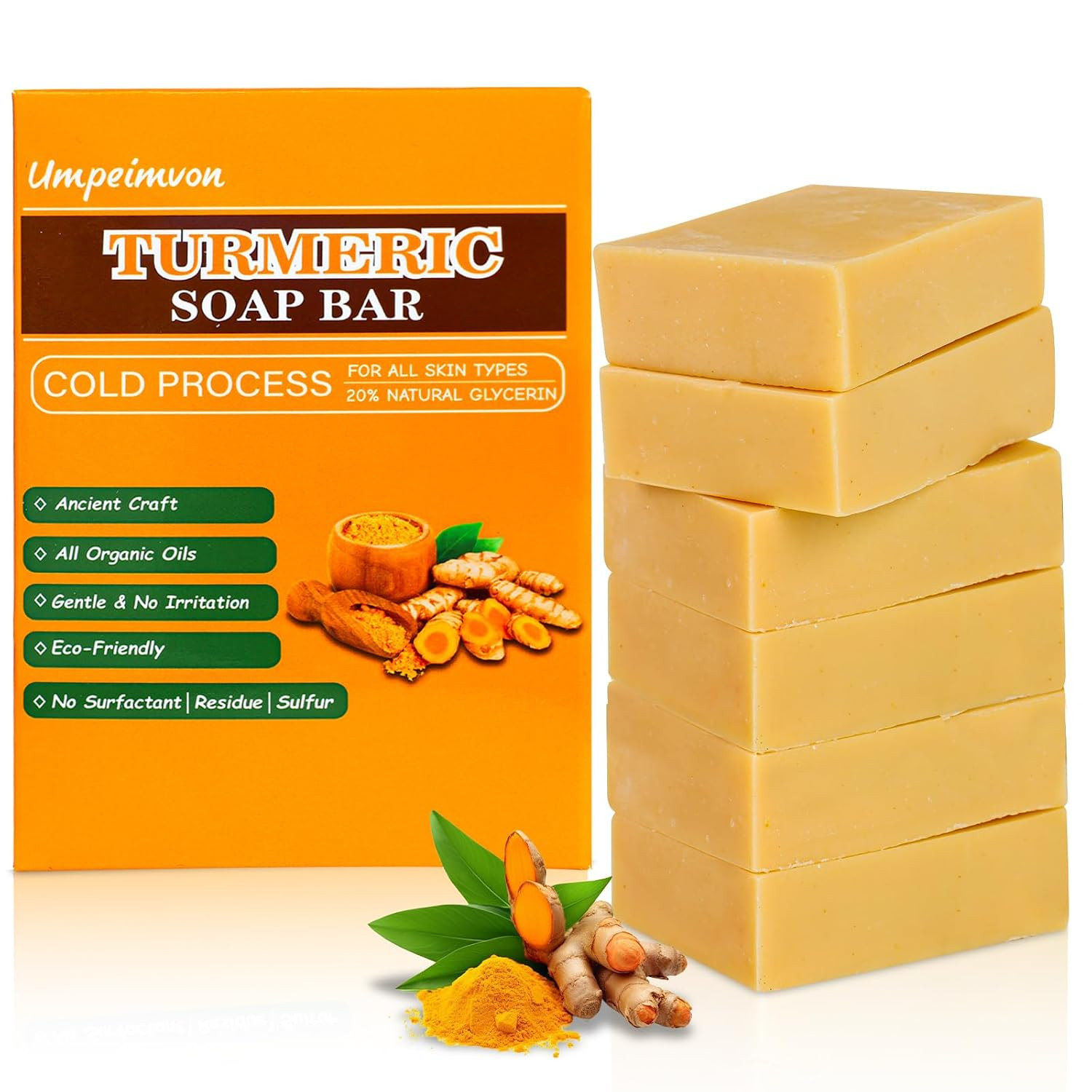 3 Pack Turmeric Soap Bar for Face & Body Cleanser, Organic Turmeric Soap, Smooth