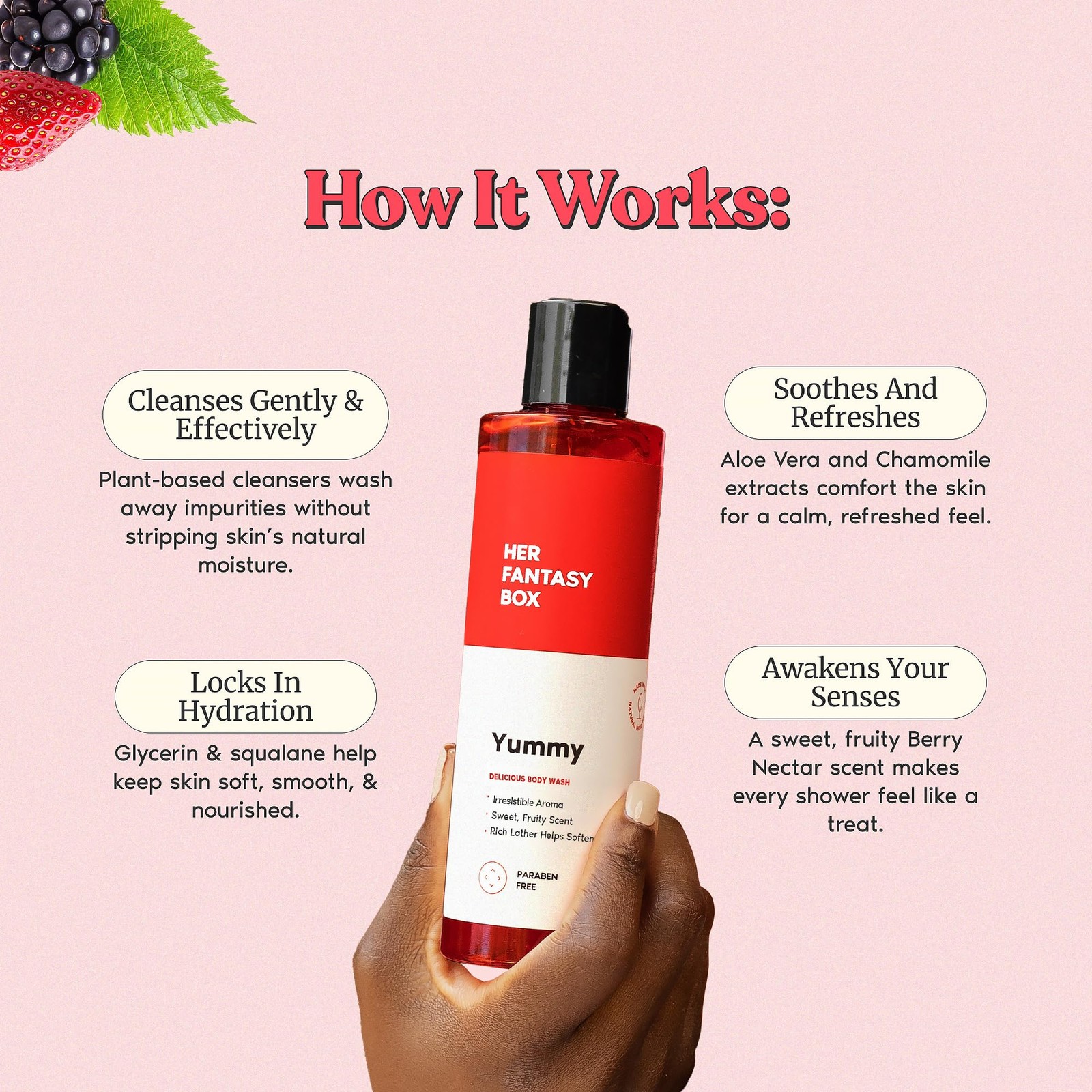 Her Fantasy Box Yummy | Body Wash – Indulgent, 8 Fl Oz (Pack of 1), Red