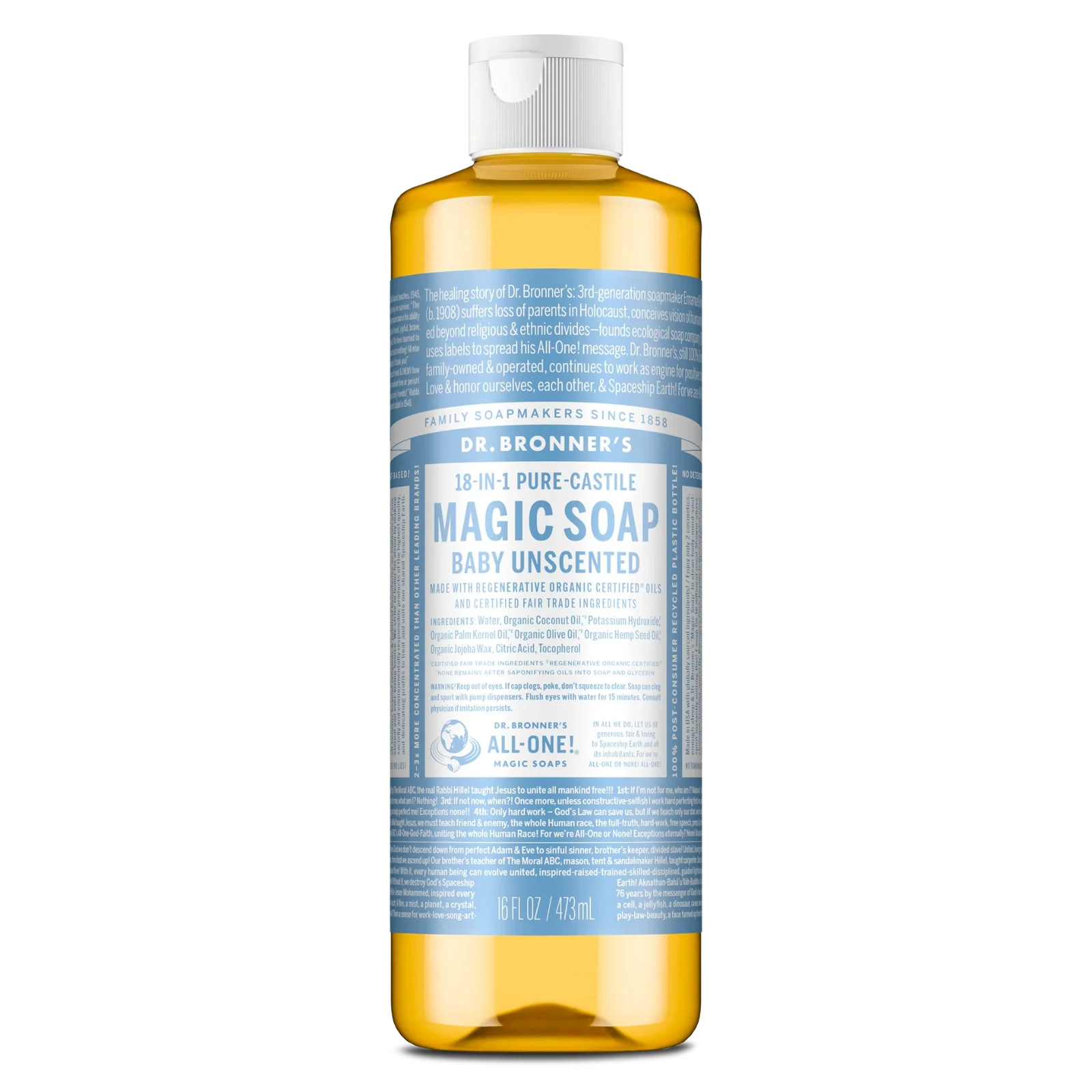 (Pack of 2) Dr. Bronner’s Pure Castile Liquid Soap Baby Unscented 16 Oz Organic