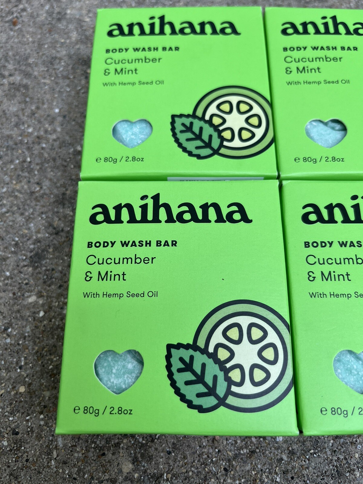 Lot of 4 ANIHANA Body Wash Bars – Cucumber & Mint – 2.8 oz/bar Hemp Seed Oil