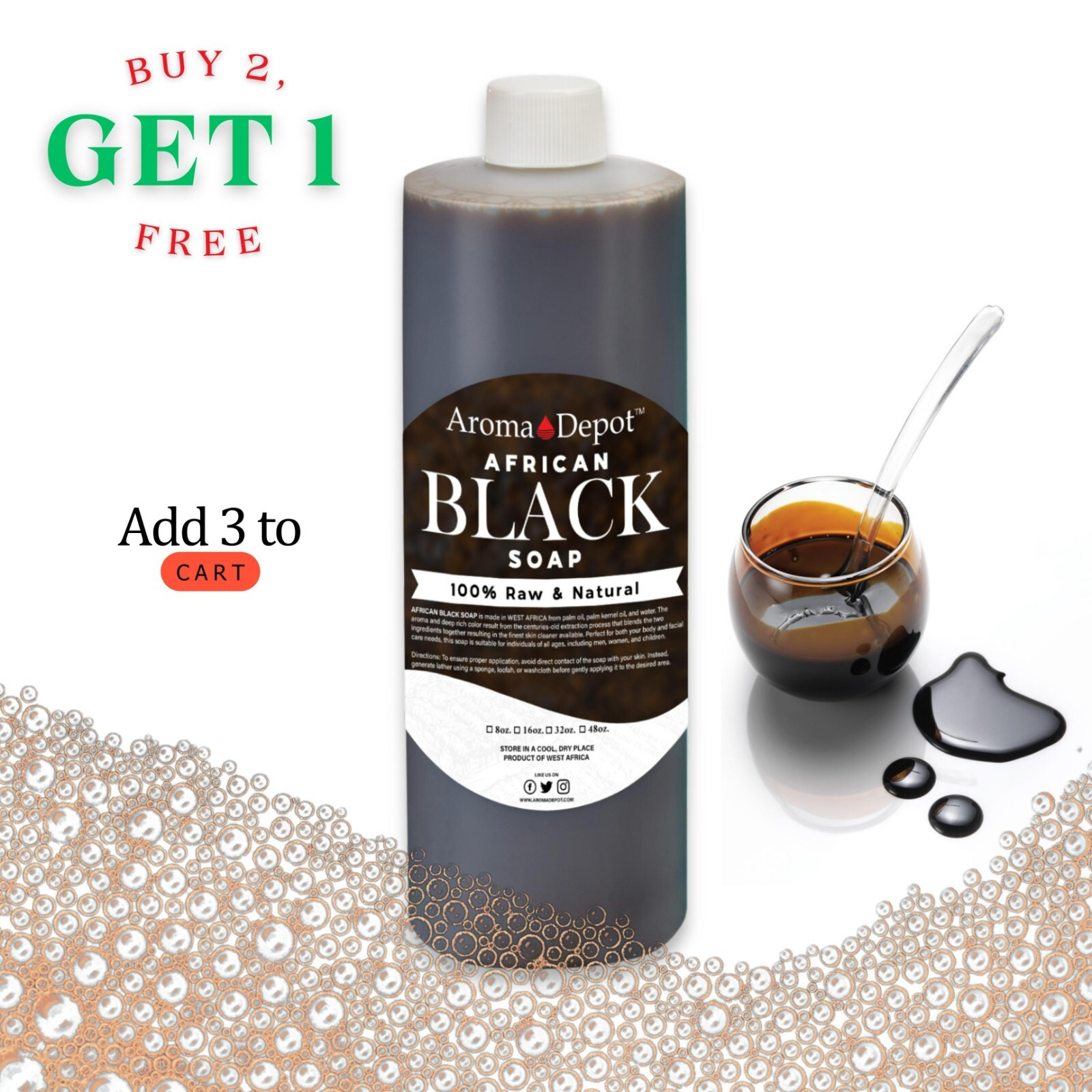 Liquid Black Soap 16 oz. Raw African Soap Natural Wash Face Body Hair Shampoo