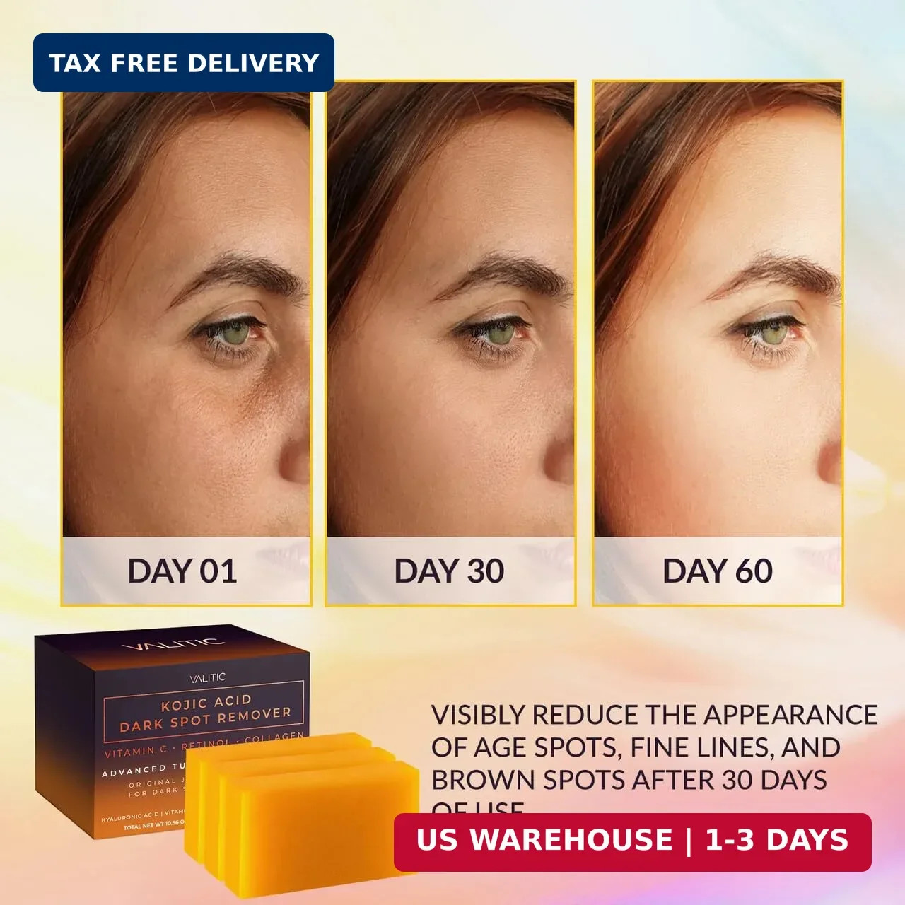 VALITIC Kojic Acid Dark Spot Remover Soap Bars with Vitamin C, Retinol, Collagen