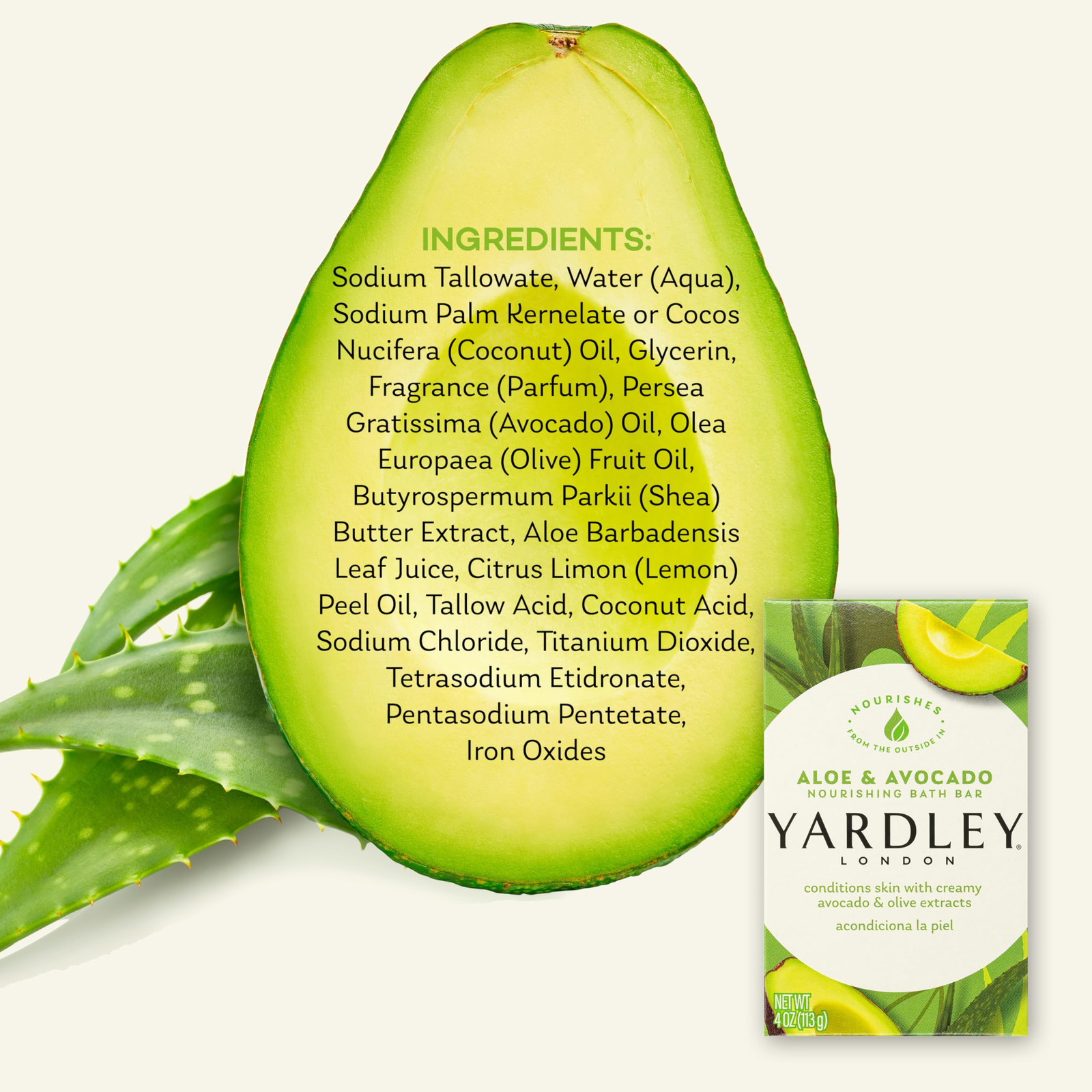 Yardley London Aloe Avocado Soap Bar 4 Ounce Moisturizing Herbal Citrus Scent