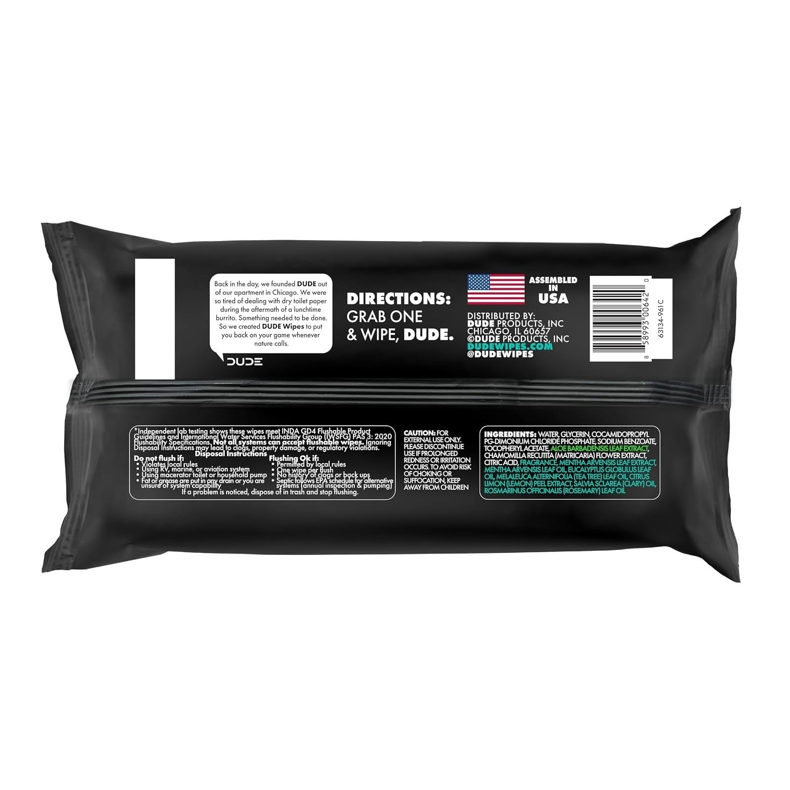 DUDE Wipes Mint Chill Flushable Wet Wipes 48 Count | Refreshing & Gentle