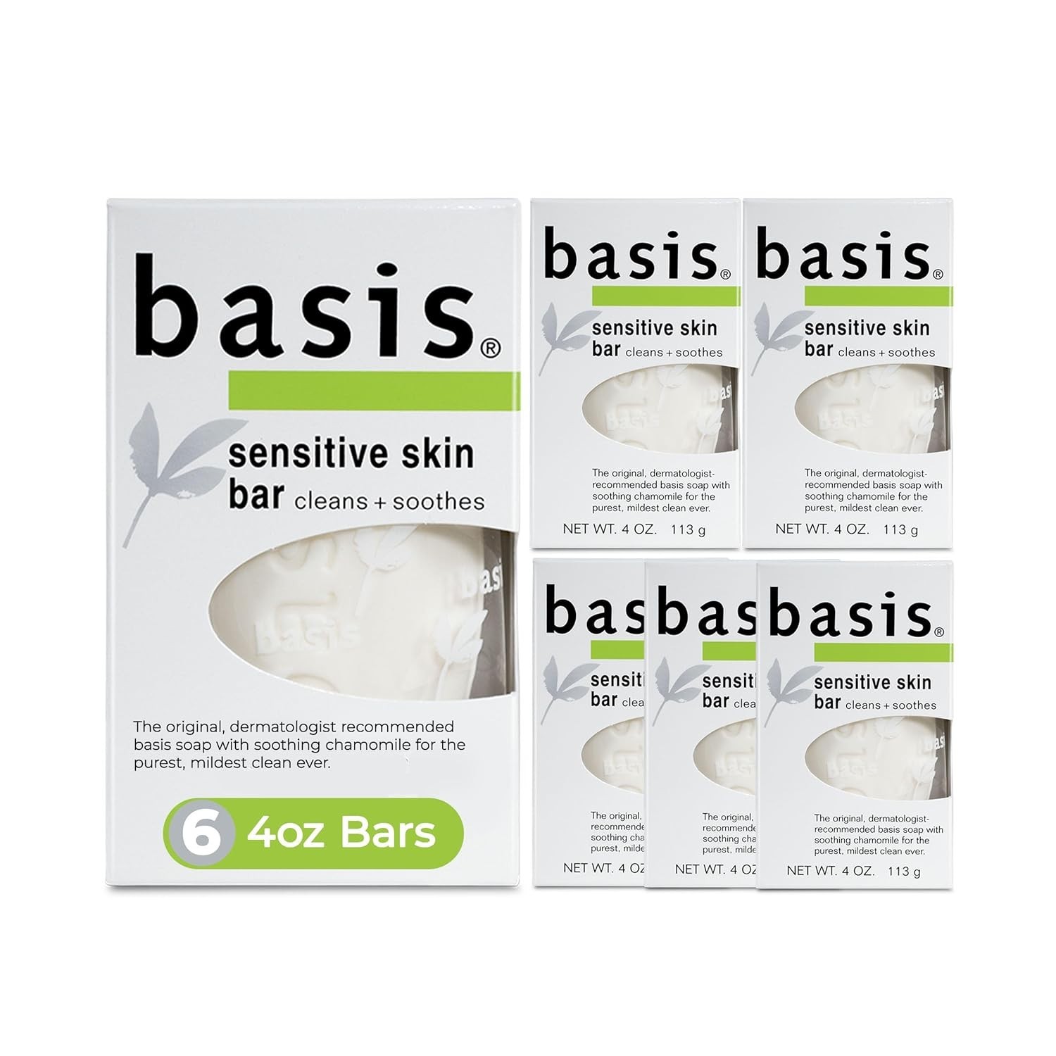Basis Sensitive Skin Bar Soap Cleans and Soothes Pack of 6