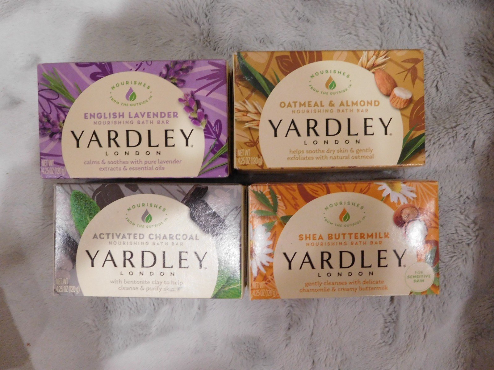 Yardley London 4 Soap Bath Bars ~ Oatmeal, Charcoal, Lavendar & Shea Buttermilk