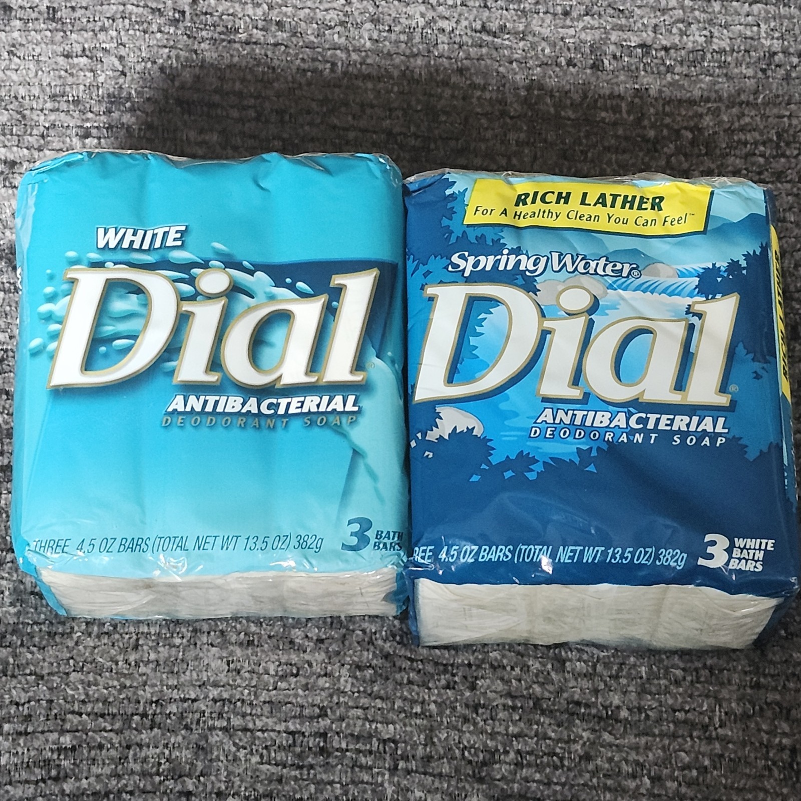 Vintage DIAL ANTIBACTERIAL DEODORANT soap, 2 Packs Of 3, White And Spring Water