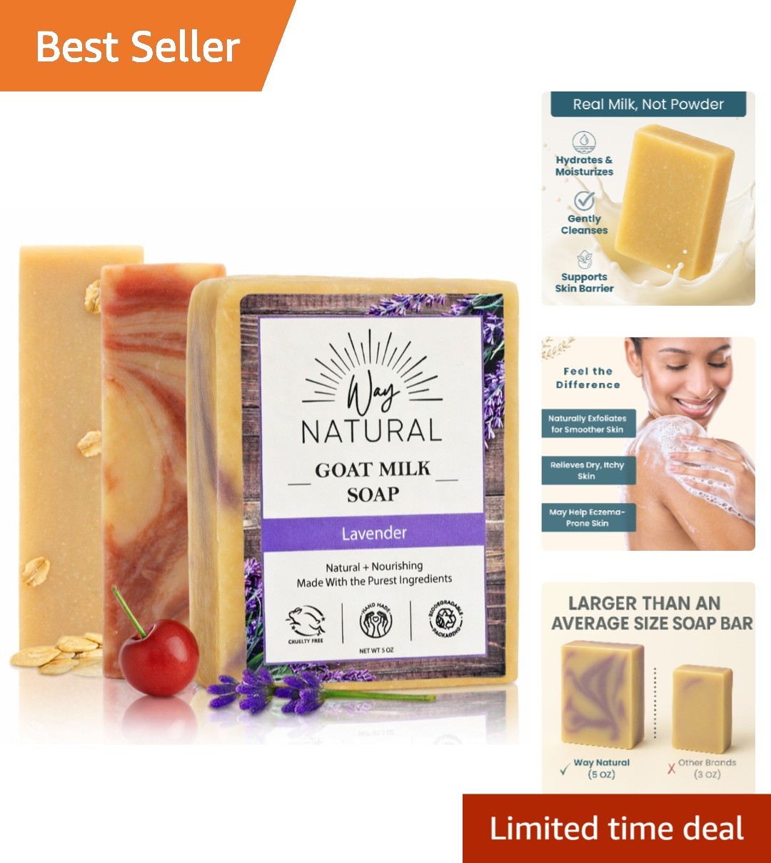 Organic Goat Milk Soap Bars Gift Set 3-Pack – Lavish Lavender, Almond & Oatmeal