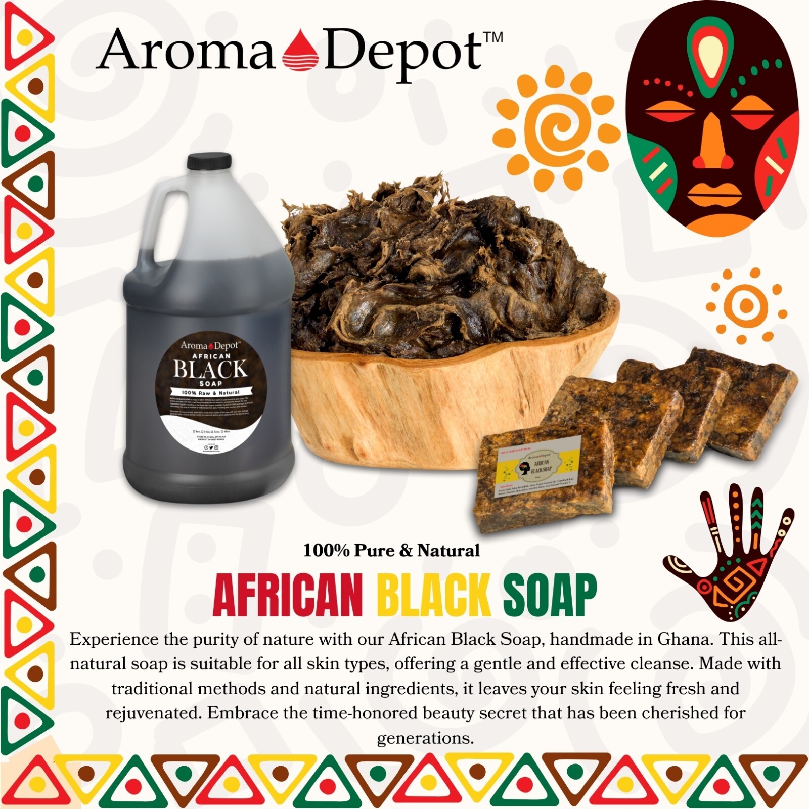Organic African Black Soap Bar 4 oz. Handmade Natural Skin Body Hair Face Wash