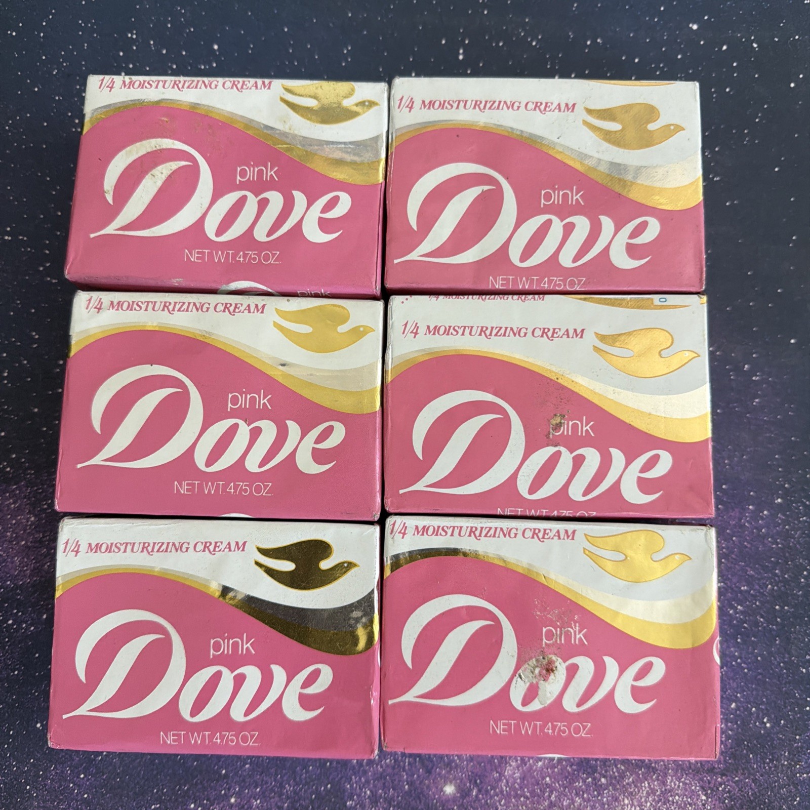NEW (6) DOVE BEAUTY PINK VINTAGE NOS 1/4 MOISTURIZING CREAM BAR SOAP 4.75oz 90s