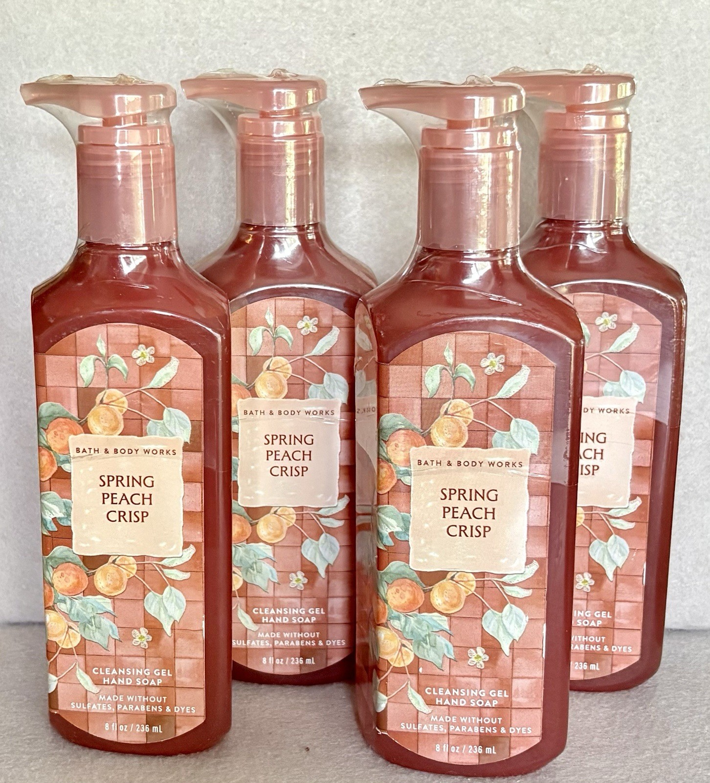 4-Pack Lot Bath & Body Works Cleansing Gel Hand Soap SPRING PEACH CRISP SEALED
