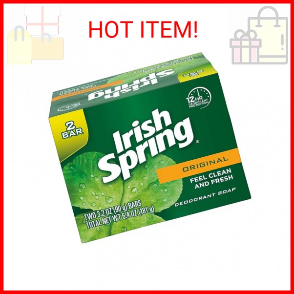Irish Spring Original Deodorant Bar Soap, 3.20 oz bars, 2 ea